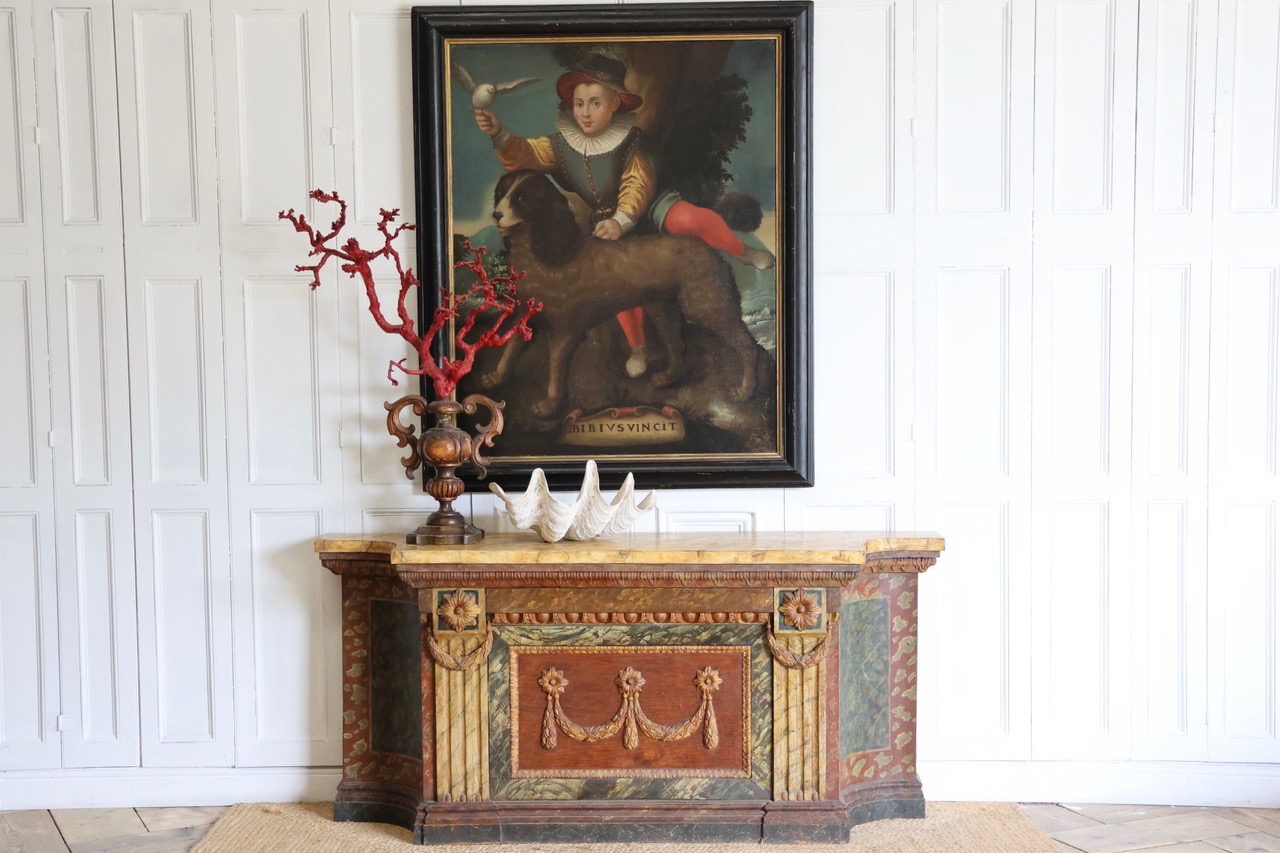 Outstanding and Rare Large 18th Century Sicilian Painted Console Table in Original Paint