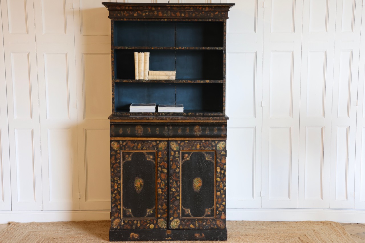 Late 19th Century  Decoupage Art Populaire Painted Bookcase