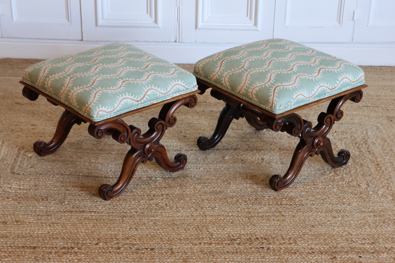 Pair of Mid 19th C Walnut X Frame Stools