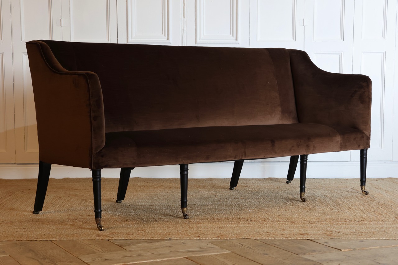 Early 19th Century English Regency Period Antique Sofa Covered in Velvet
