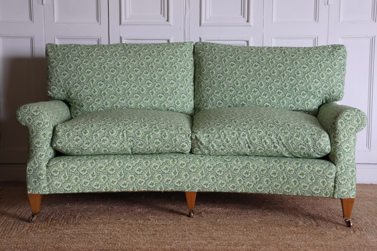 Very Comfortable Two Seater English Upholstered Sofa by Lenygon & Morant (Makers of Howard Chairs and Sofas)