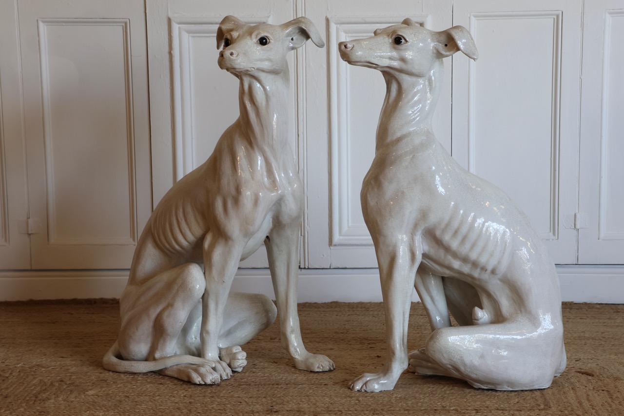 Large Pair of Circa 1960s/70s Italian Glazed Ceramic Greyhounds