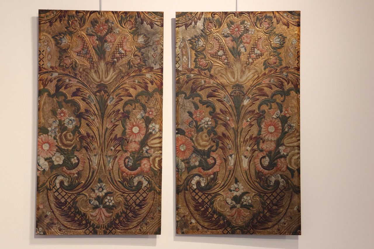 Small Pair of Early 19th Century Painted Leather Panels