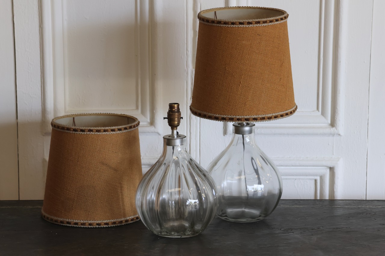 Pair of Mid 20th Century French Table Lamps in Glass