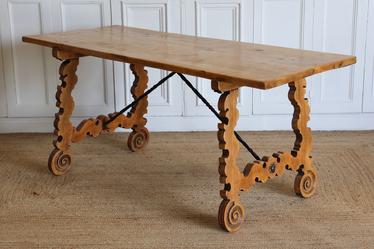 Circa 1920s Spanish Beech & Fruitwood Table