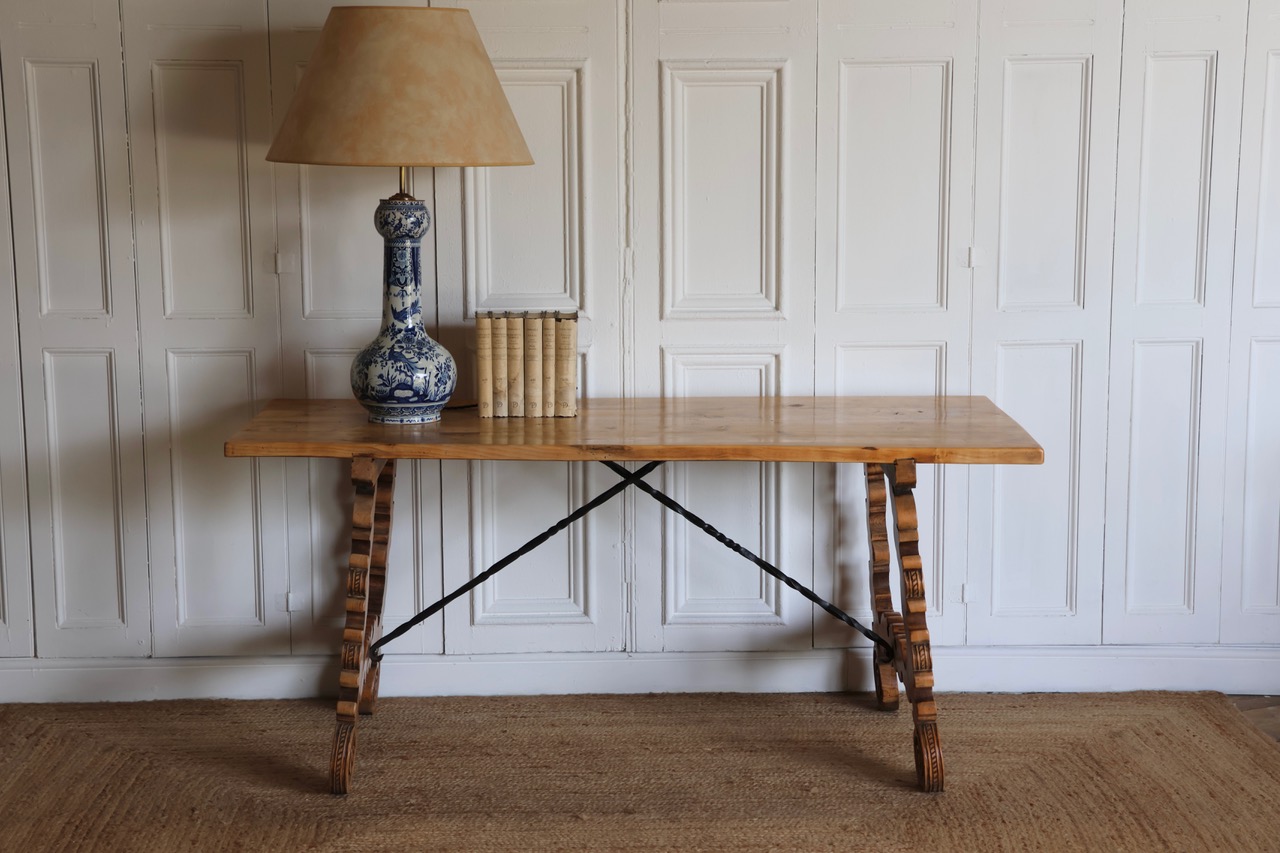 Circa 1920s Spanish Beech & Fruitwood Table