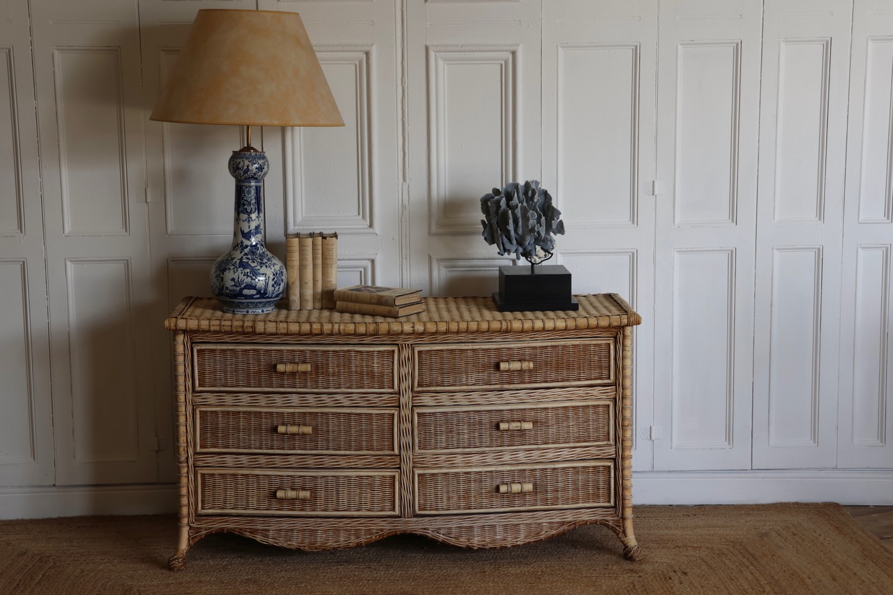 Mid 20th Century  Bleached Cane Side Cabinet