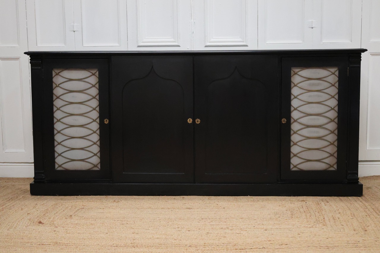19th Century  Side Cabinet with Brass Grill Doors (Later Ebonised)