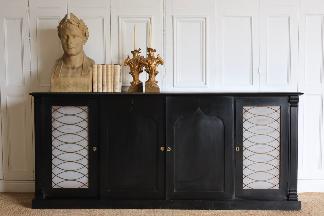 19th Century  Side Cabinet with Brass Grill Doors (Later Ebonised)