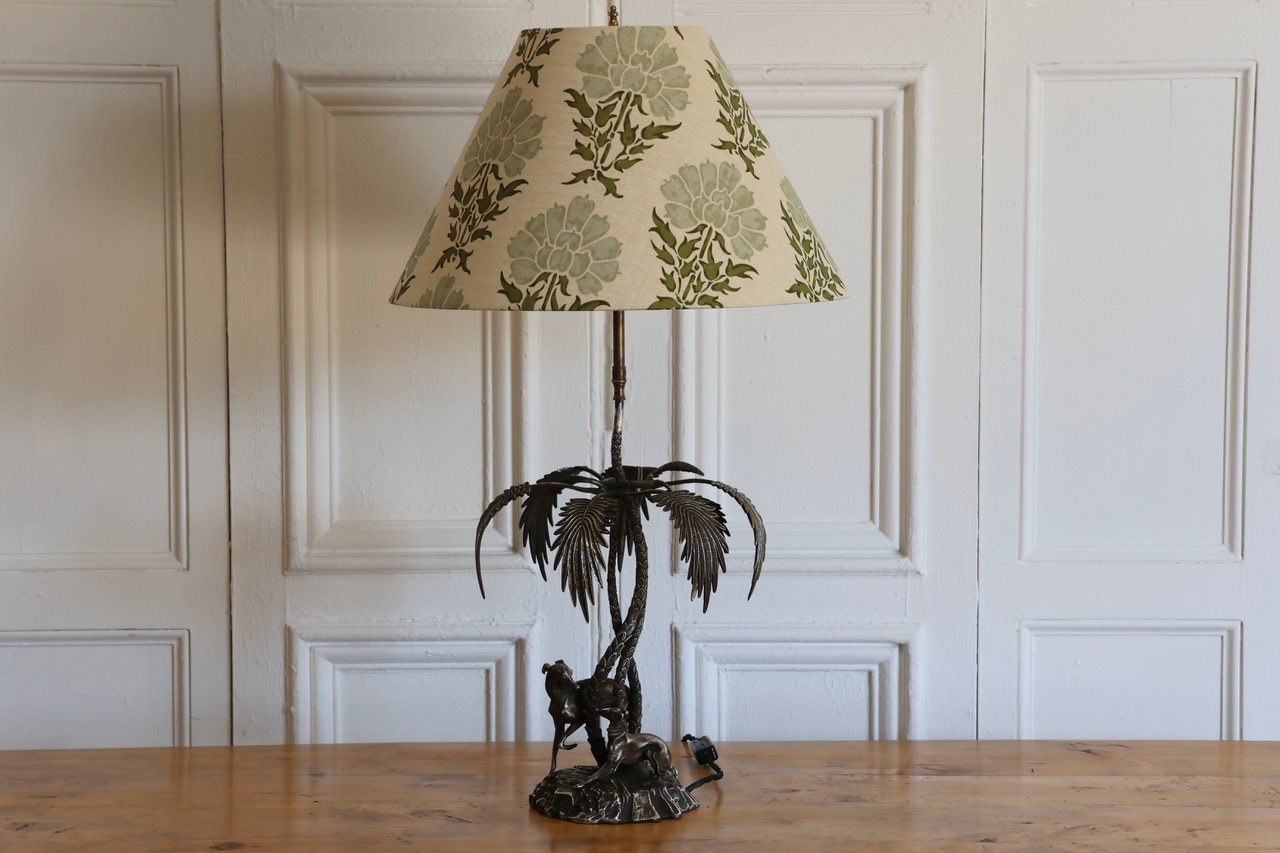 Large Circa 1970s Spanish Table Lamp with Greyhounds by Valenti