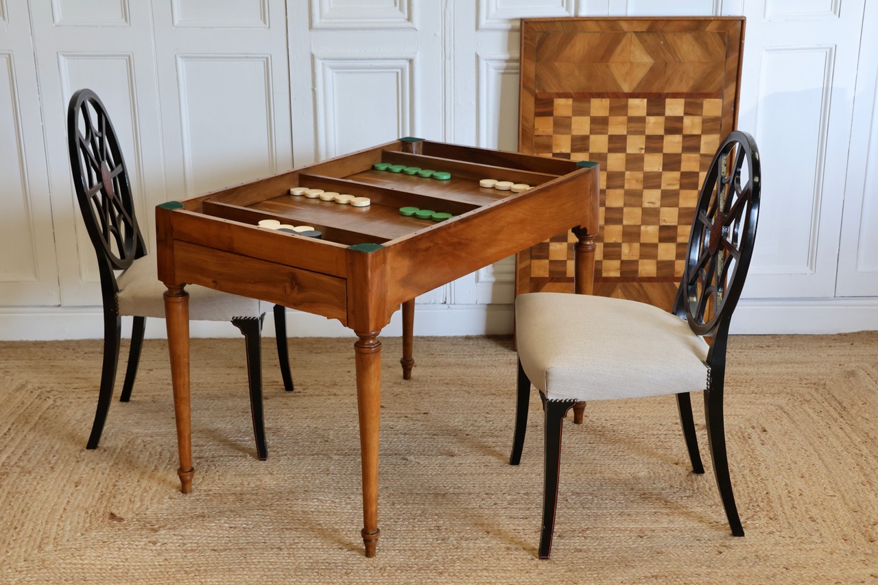 19th century French Tric-Trac & Chest Table in  Walnut and  Satinwood
