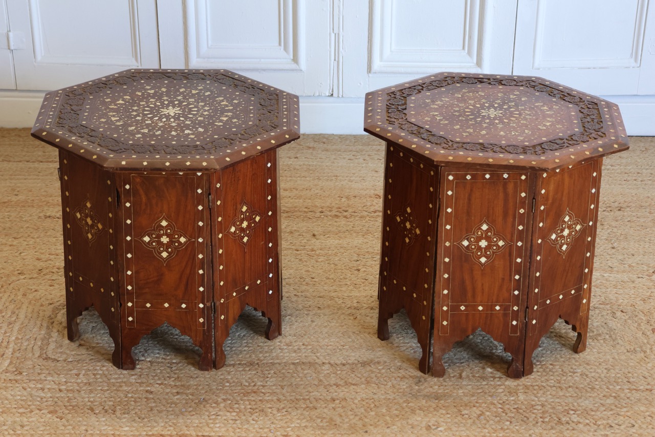 A Pair of Late 19th/Early 20th century Hoshiarpur Bone-Inlaid Octagonal Tables