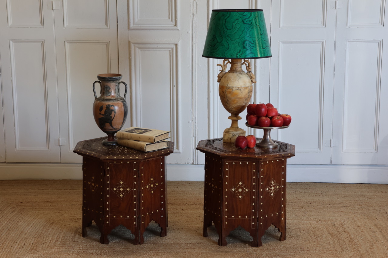 A Pair of Late 19th/Early 20th century Hoshiarpur Bone-Inlaid Octagonal Tables