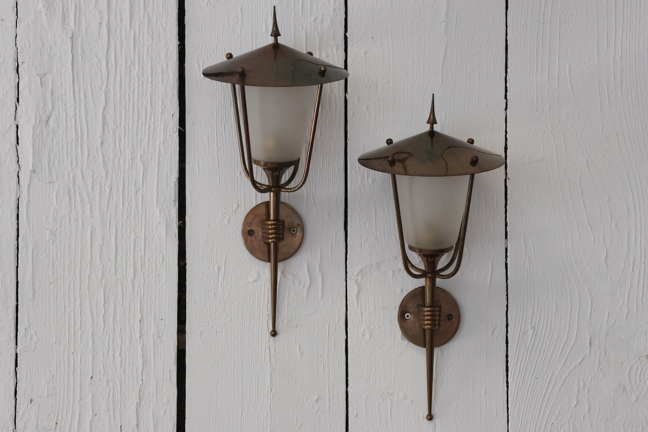 Stylish Pair of Mid 20th Century French Wall Lanterns